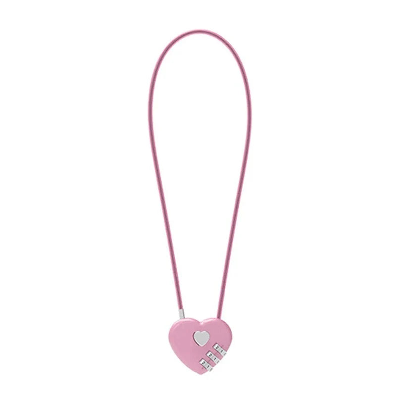 Love-Shaped Heart Code Padlock – Wedding Gift with Password Lock, Long Wire Rope for Trolley Case & Security