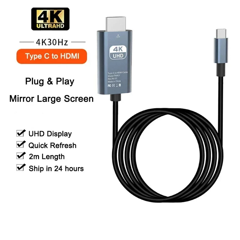 4K 60Hz USB-C to HDMI Cable – Type C Adapter for iPhone 15, MacBook Air, iPad, Samsung, Laptop, TV Converter