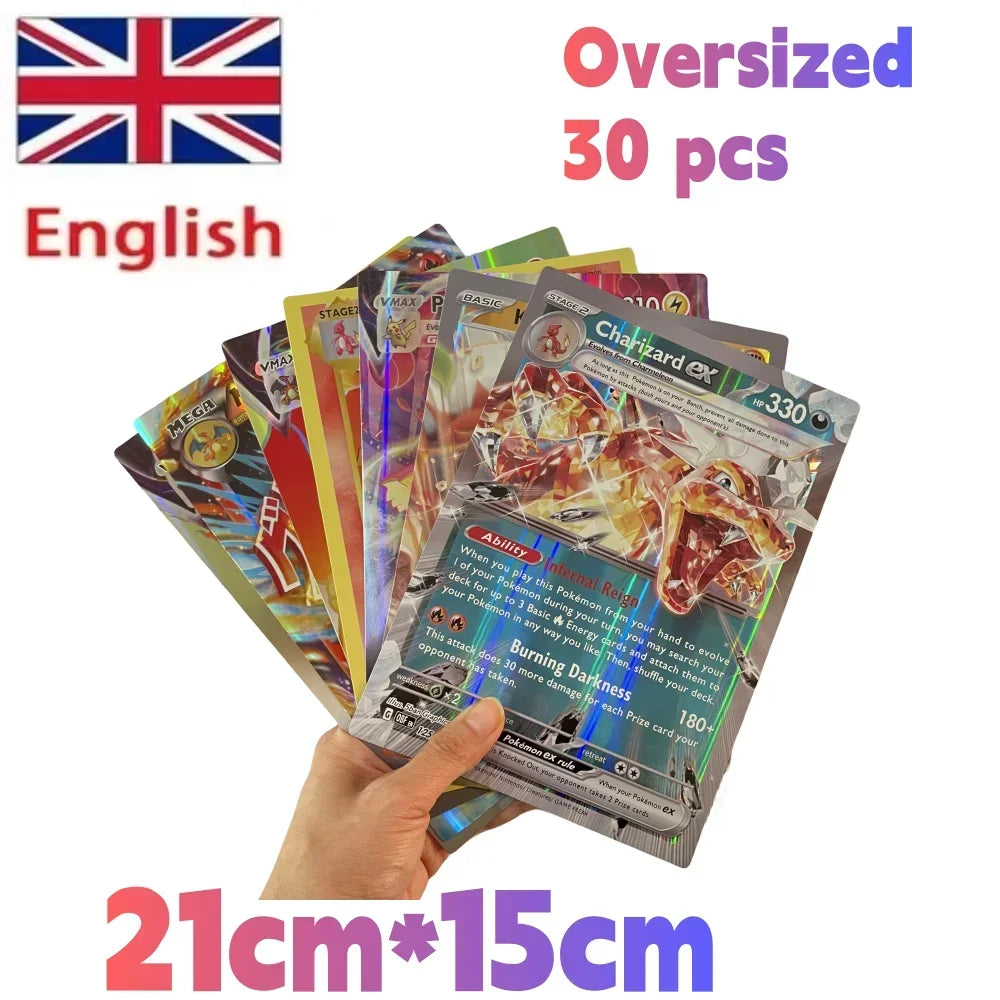 2024 Oversized Pokémon Cards – 30pcs Jumbo VMAX, VSTAR, GX, Arceus, Pikachu & Charizard Super Shiny Rare Cards for Birthday Gifts