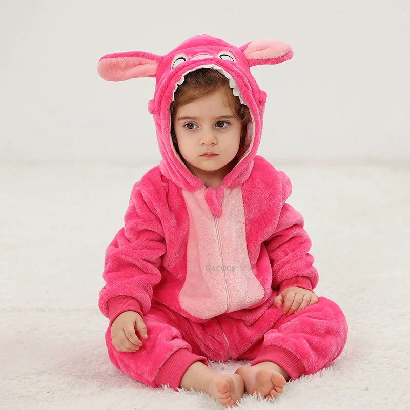 Cartoon Flannel Baby Romper – Unicorn, Rabbit & Dinosaur Pajamas, Cotton Kigurumi Jumpsuit for Boys & Girls