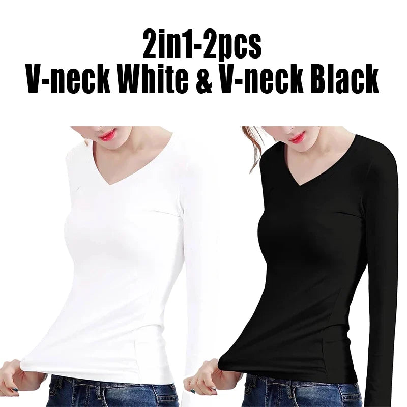 Women’s Thermal Velvet Long Sleeve Shirt - O Neck Slim Fit Cropped Bottoming Top for Winter Warmth