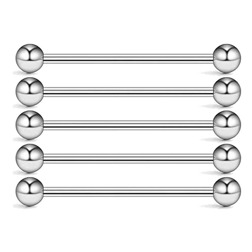 5PCS Titanium Piercing Barbell Set – 14G External Thread Tongue, Industrial, Nipple, Ear Tragus Rings (12–38mm Jewelry)