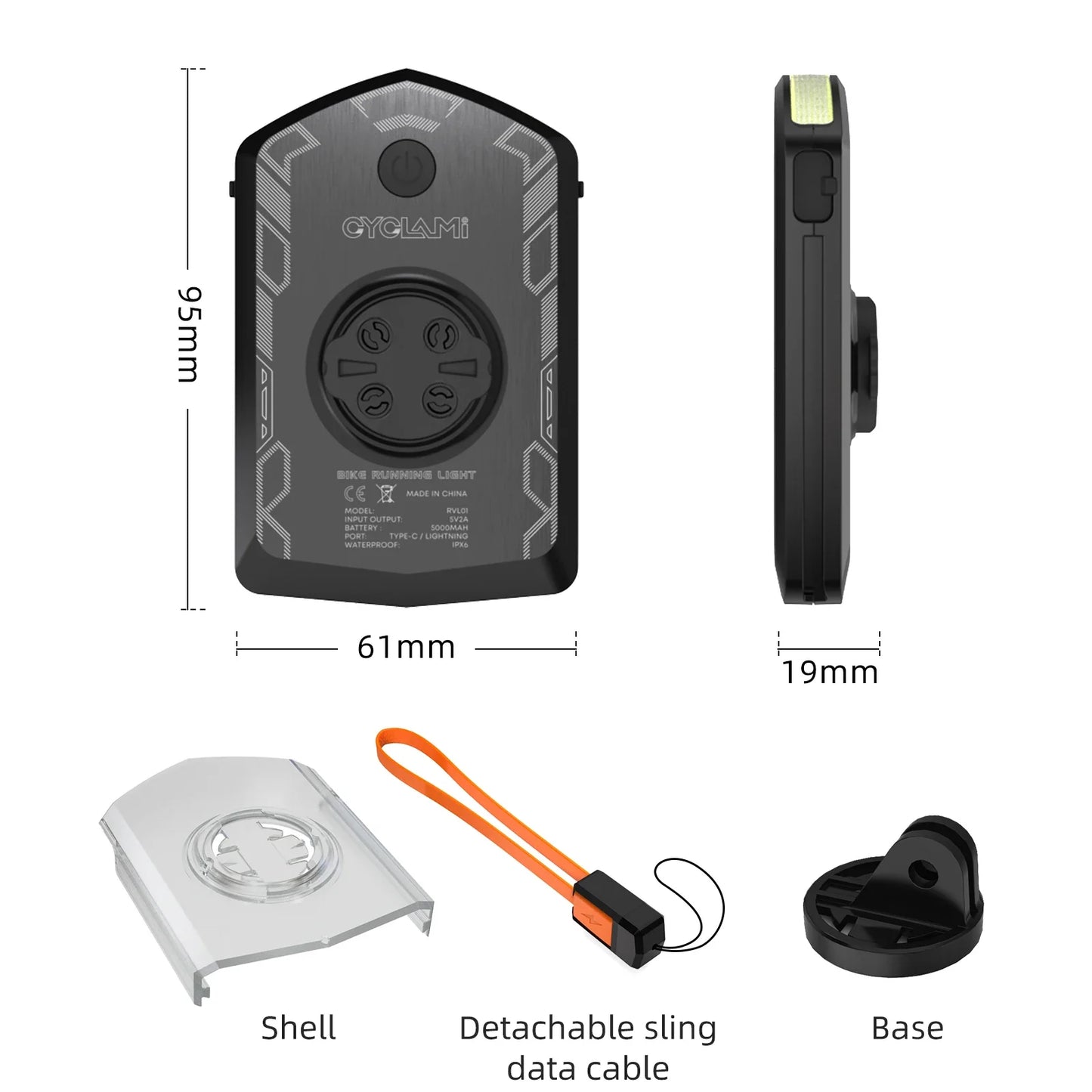 CYCLAMI RVL01 Bicycle Front Light ā IPX6 Waterproof, Type-C Charging Cycling Headlight for XOSS IGS Computer