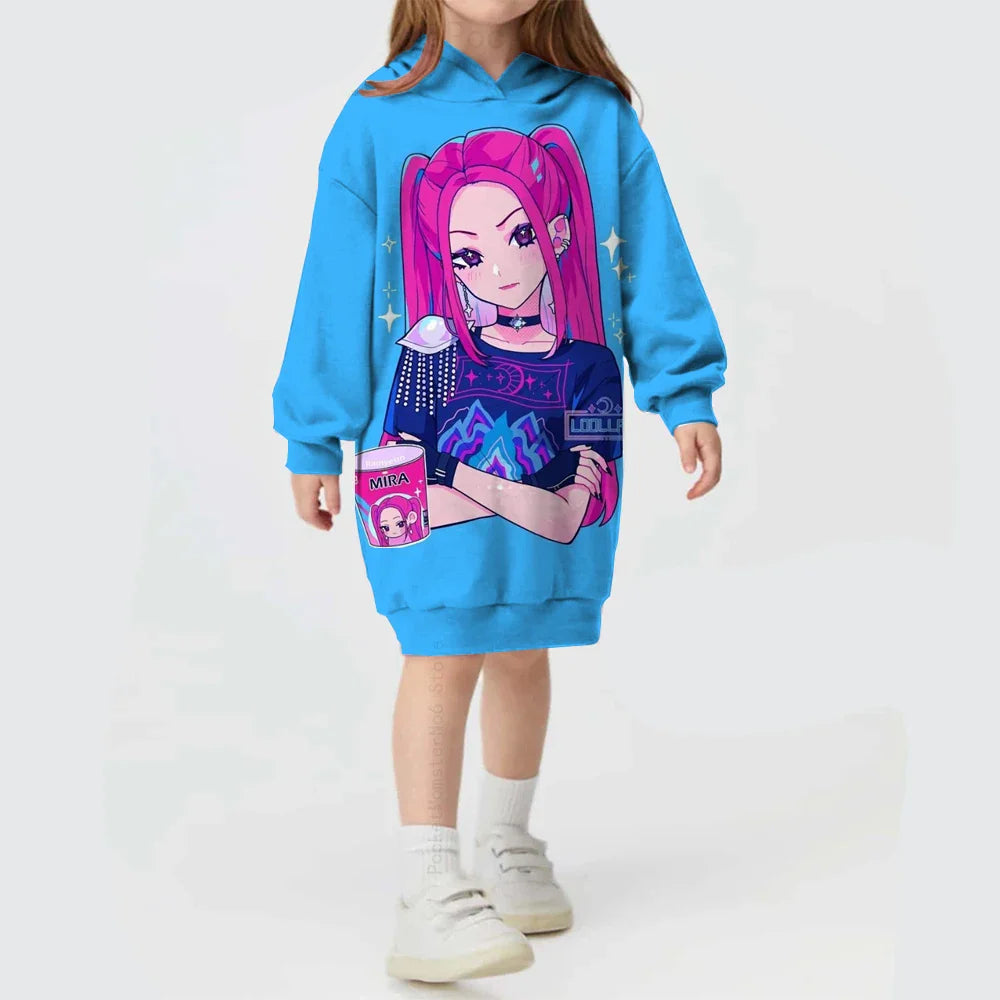 KPop Demon Hunters Hoodie Dress β Rumi Cute Cartoon Sweatshirt Pullover for Girls, Long Sleeve Autumn Y2K Sportswear