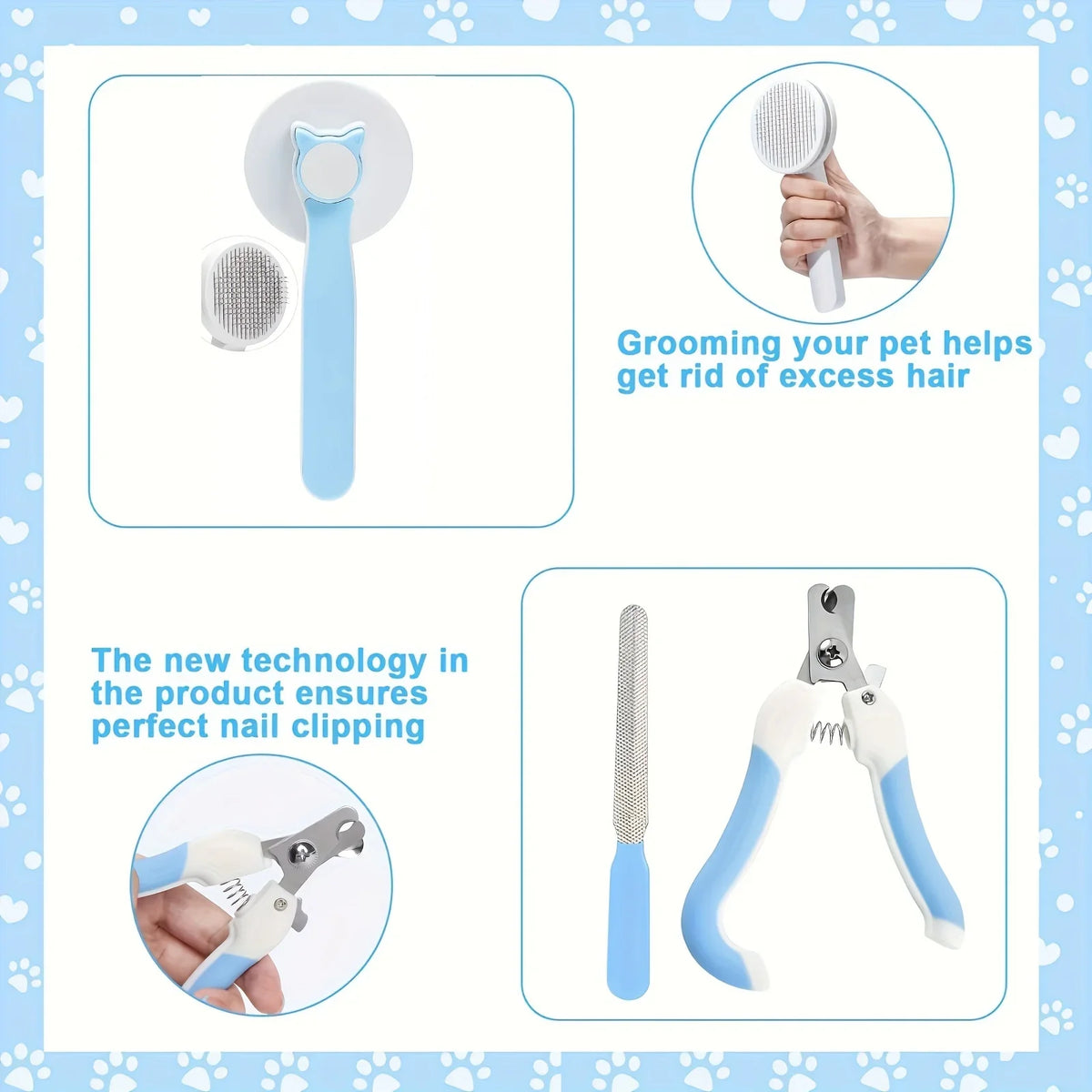 8Pcs Cat Grooming Kit – Flea Comb, Shedding Brush, Pet Shampoo Bath Brush & Silicone Toothbrush Set for Cats & Pets