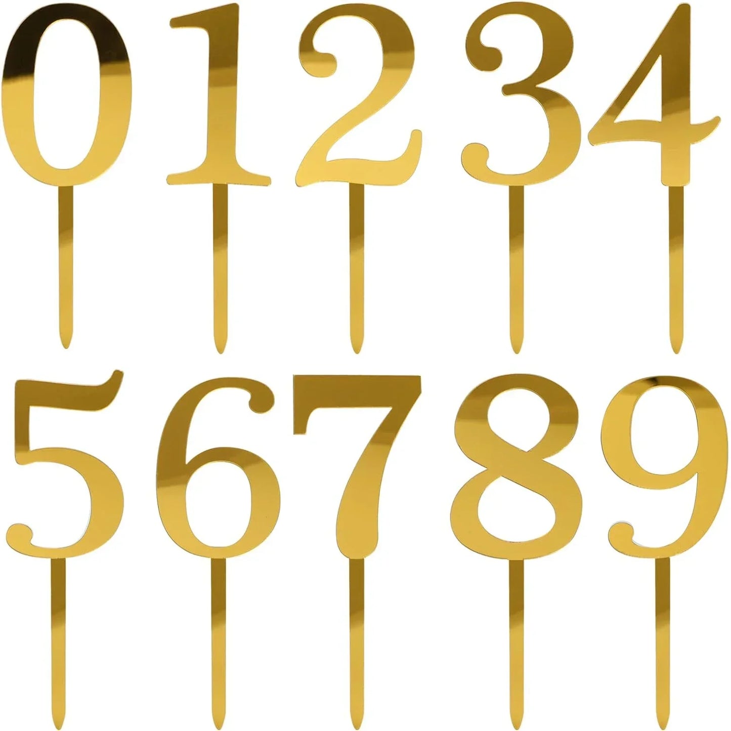 10–20PCS Acrylic Number Cake Toppers (0–9) – Gold Birthday & Wedding Cupcake Decorations for Party Cakes