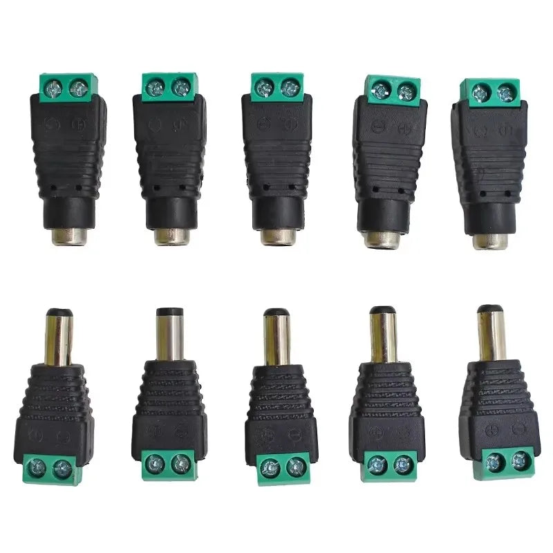 5 Pairs Welding-Free DC Plugs 5.5x2.1mm – Male & Female Green Terminal Power Connectors with Push Button