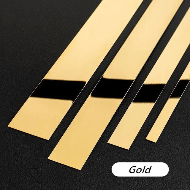 Gold Stainless Steel Wall Sticker – Decorative Flat Titanium Mirror Edge Strip for Living Room & Ceiling Decor