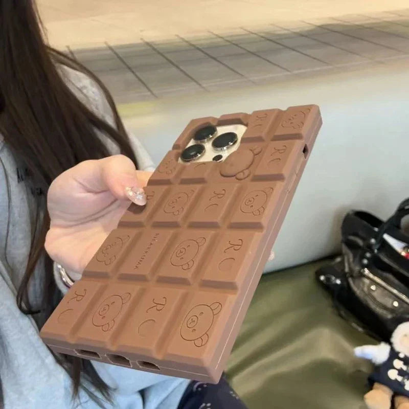 Kawaii Bear Rilakkuma Chocolate Silicone Soft Phone Case for iPhone 17, 16, 15, 14, 13, 12 Pro & Pro Max