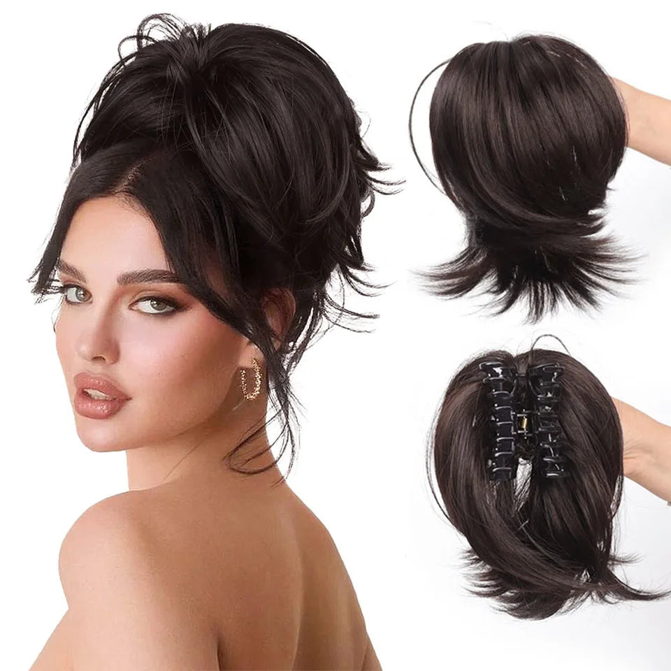 Messy Bun Hair Piece β Claw Clip-in Short Straight Ponytail Extension, Tousled Updo Bun for Women & Girls