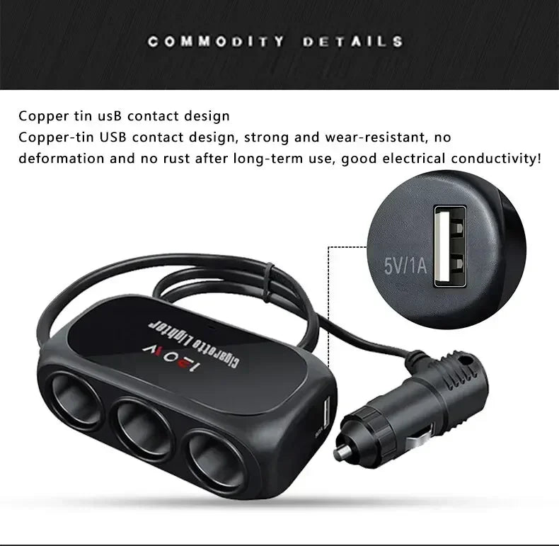 Dual USB Car Charger β Multi-Function Power Adapter Plug for 3 Devices