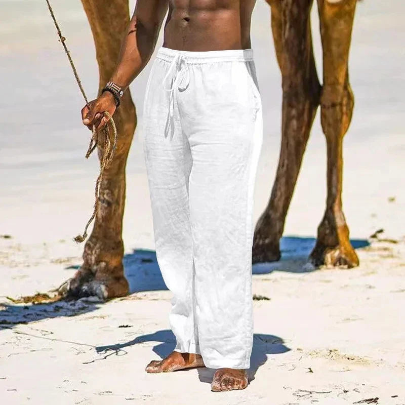 Men's Cotton Linen Pants — Loose, Lightweight Casual Streetwear with Elastic Waist, Large-Size Long Trousers