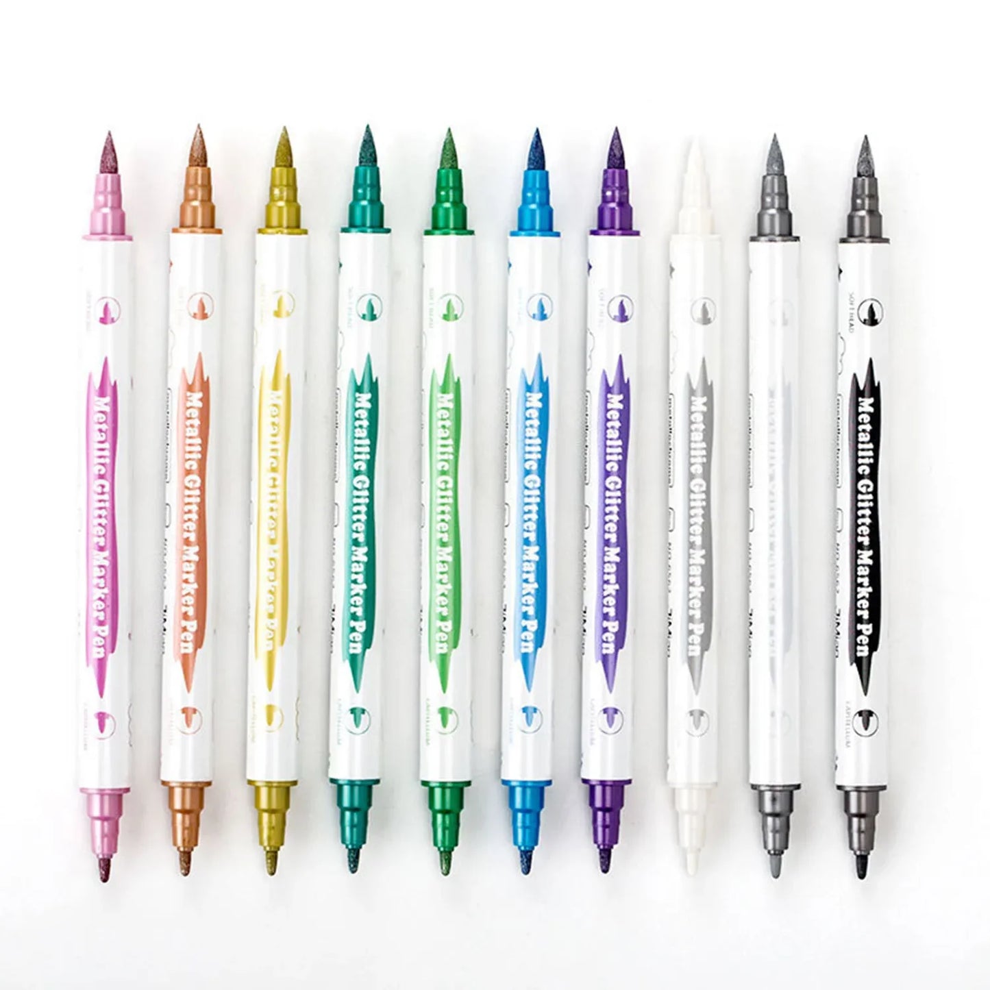 10PCS Dual Tip Metallic Marker Pens — Brush & Fine Nibs for DIY Cards, Scrapbooking, Art Supplies, Back-to-School