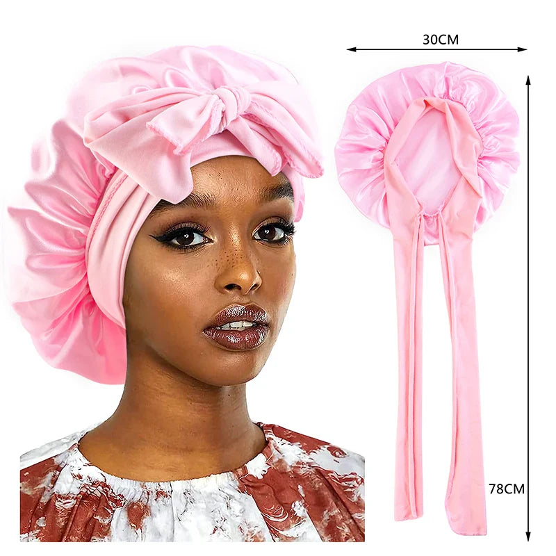 Satin Sleeping Cap for Women - Silky Bonnet with Wide Stretch Band, Solid Nightcap for Hair Care and Shower