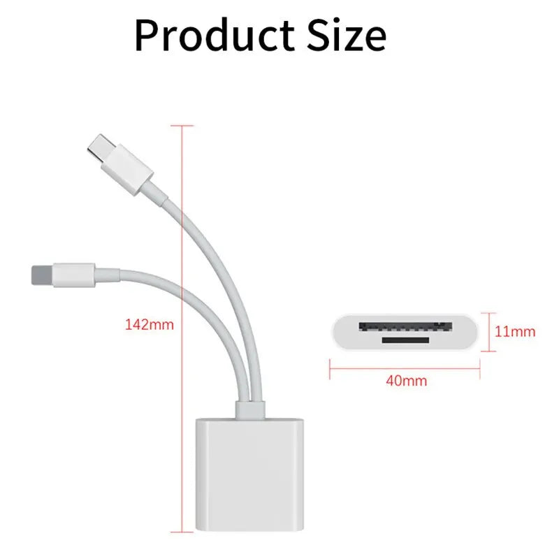 2-in-1 OTG Card Reader - Type C and Lightning to SD/TF Memory Card Adapter for PC, Laptop, iPhone - No App Required