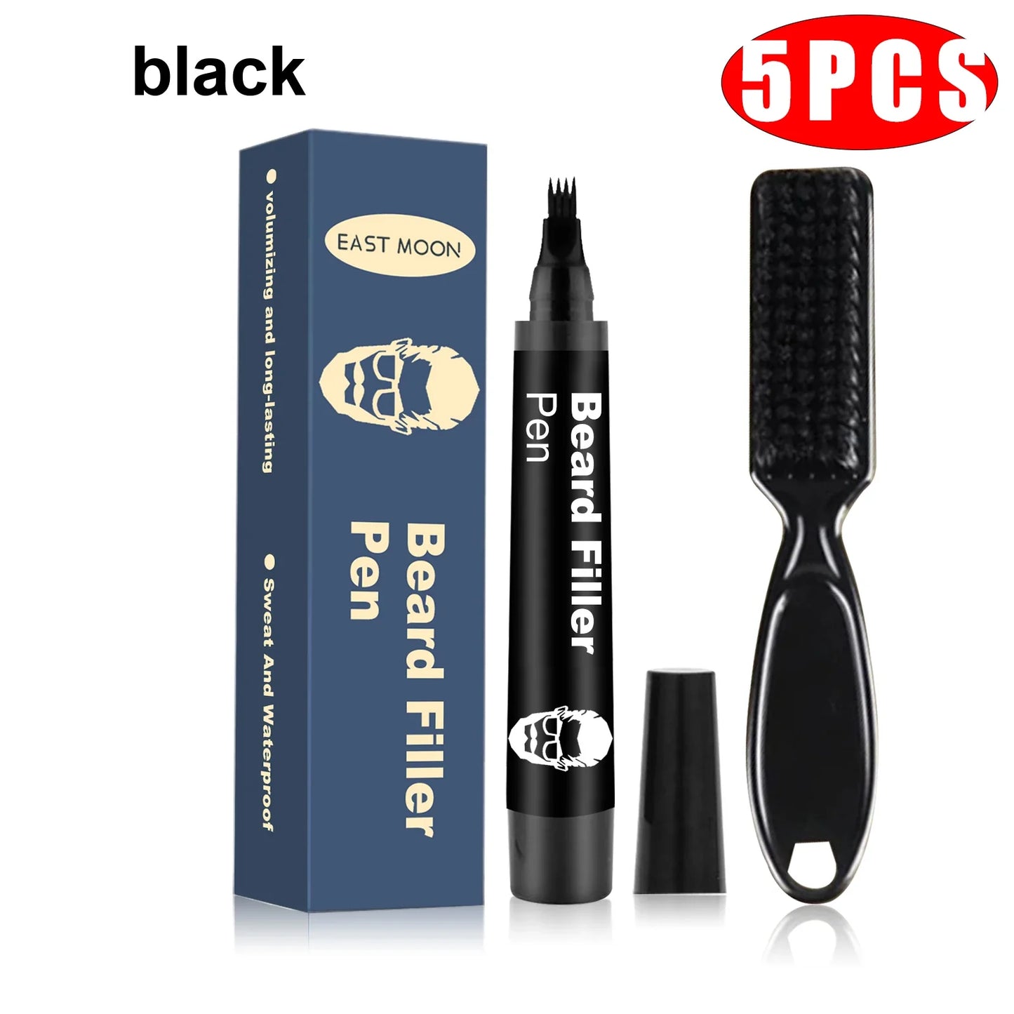 Beard Filler Pen with Brush Kit – Waterproof Long-Lasting Beard & Mustache Coloring Tool for Shaping Hair & Eyebrows