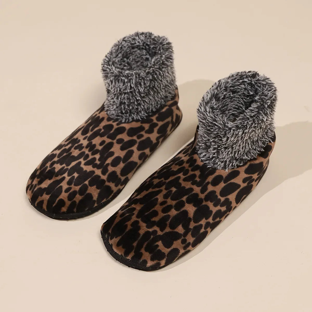 Leopard Print Floor Socks – Warm Non-Slip Home Socks for Women & Men, Fall Winter Sleep Slippers