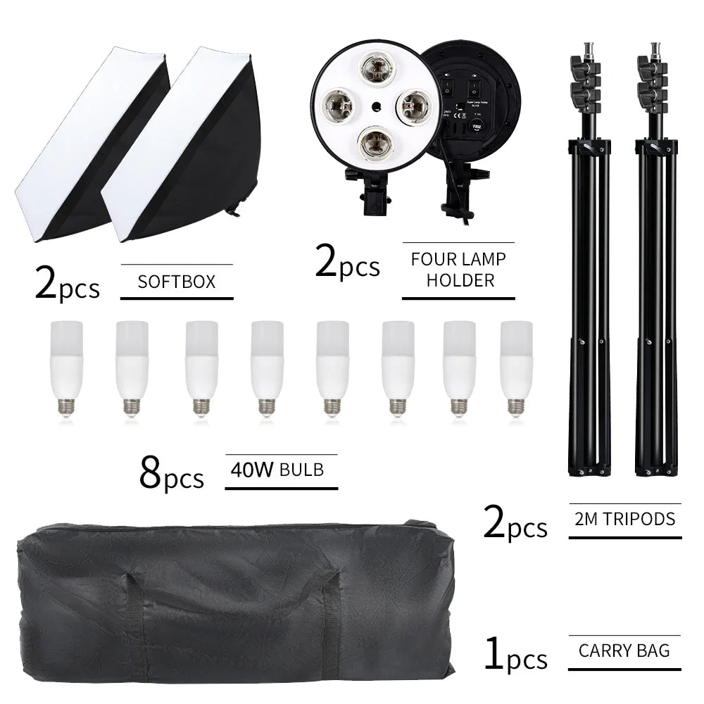 30W-40W Photography Softbox Lighting Kit – 50x70CM Continuous Soft Light for Studio and Portrait Shooting