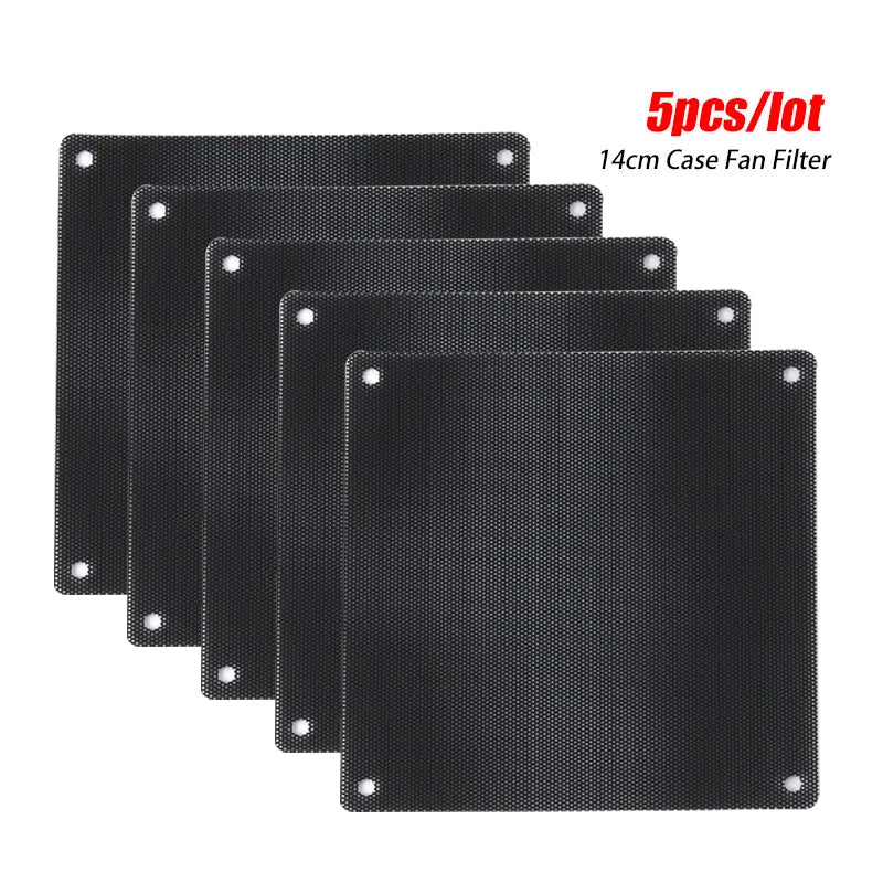 5PCS Cuttable PC Fan Dust Filters (80mm/90mm/120mm/140mm), Black PVC Ultra-Fine Mesh Dustproof Covers for Computer Cooling Case Protection