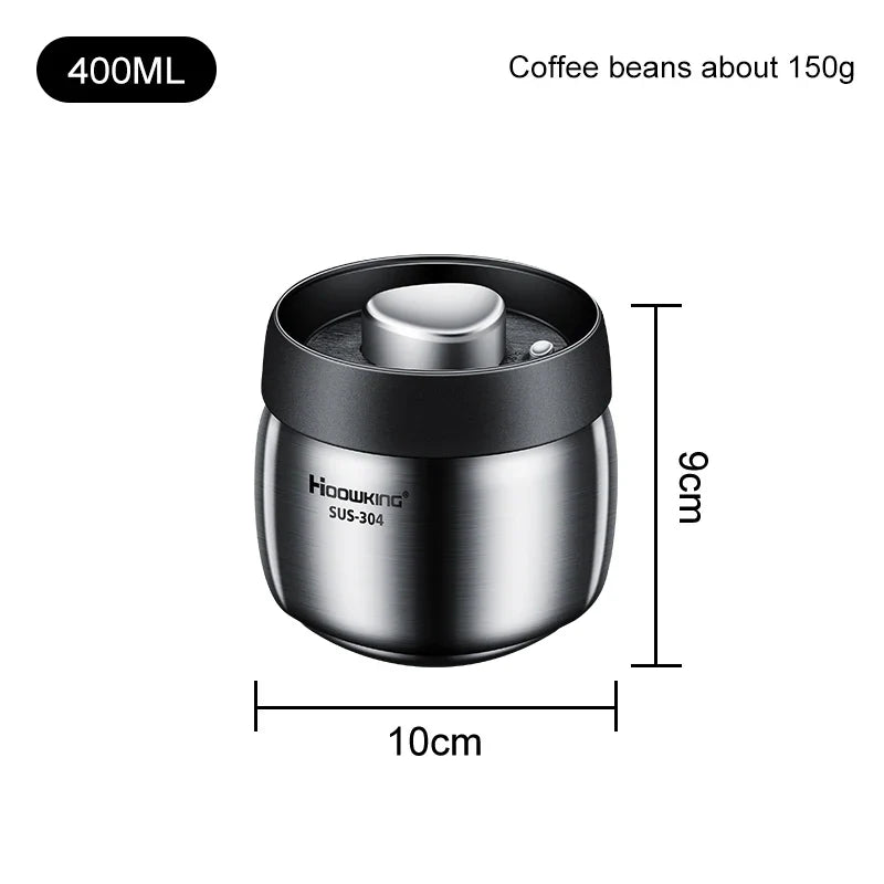 Vacuum Sealed Coffee Bean Storage Tank – 304 Stainless Steel Moisture-Proof Food Jar for Home
