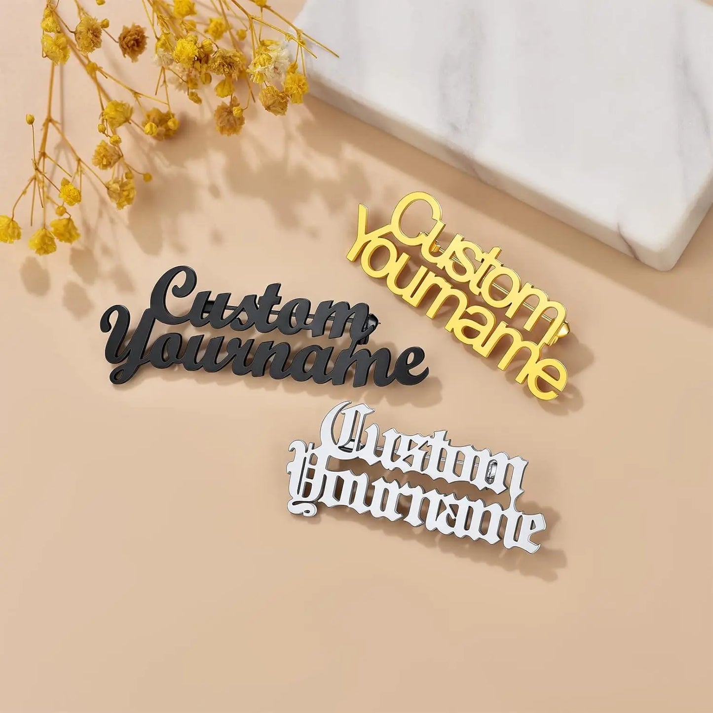 Personalized Handmade Name Pins - Custom Text Flip Collar & Suit Pins, Unique Gift Idea
