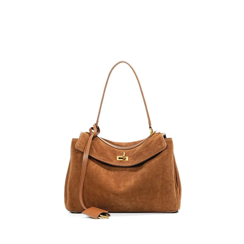 Autumn Winter Suede Leather Tote – Frosted Cowhide High-Capacity Shoulder Kelly Bag