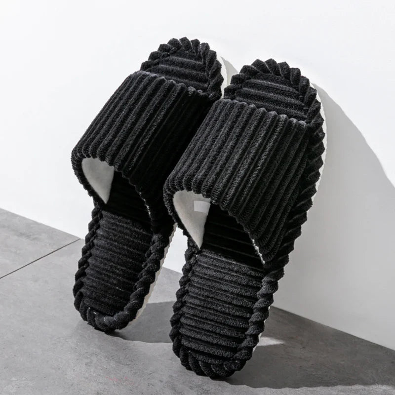 Men’s Open-Toe Breathable Anti-Slip Indoor Slippers – Silent Autumn & Winter Home Shoes for Couples