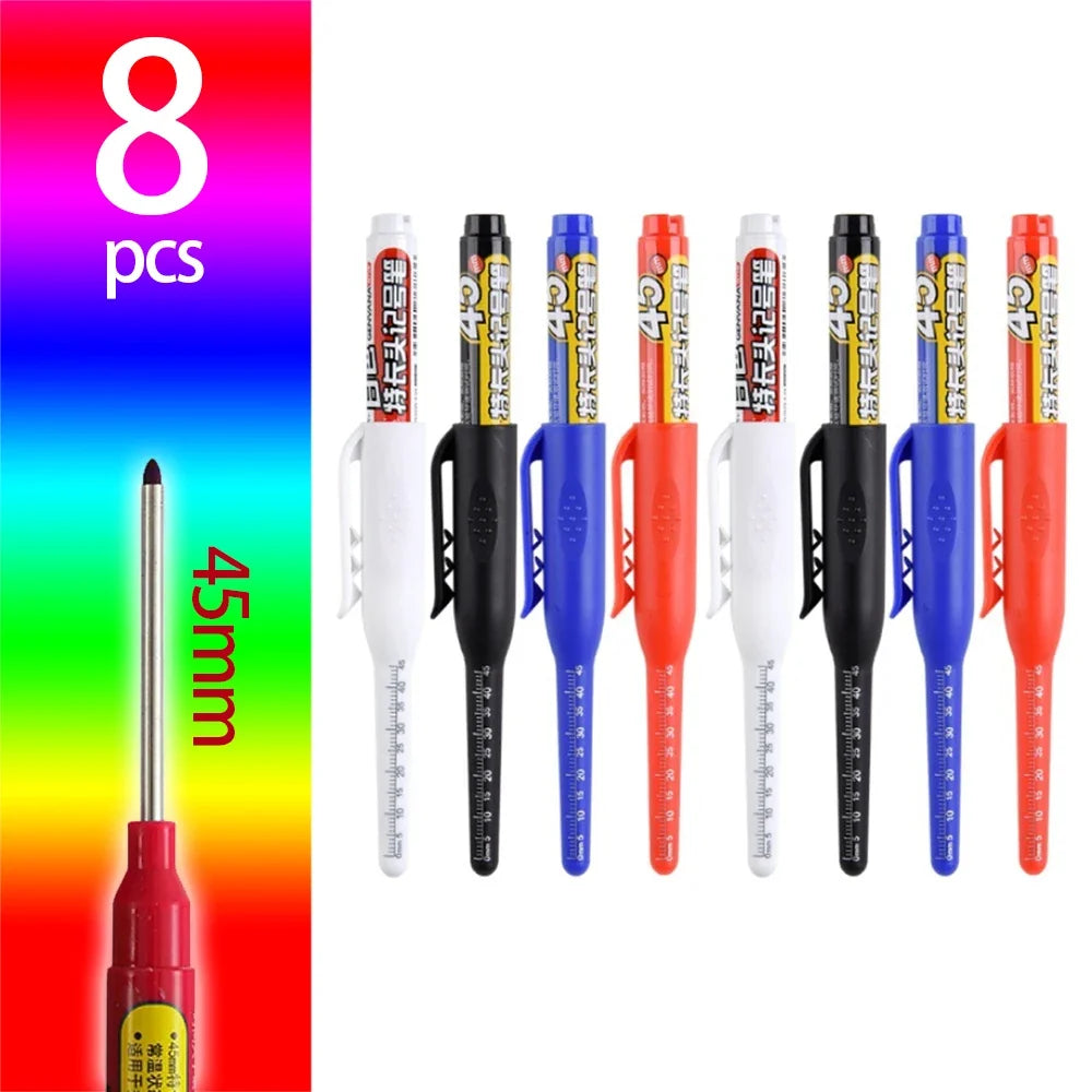 45mm Deep-Hole Carpenter Marker Pen - Long-Nib Woodworking Marking Pen for Measuring & Construction