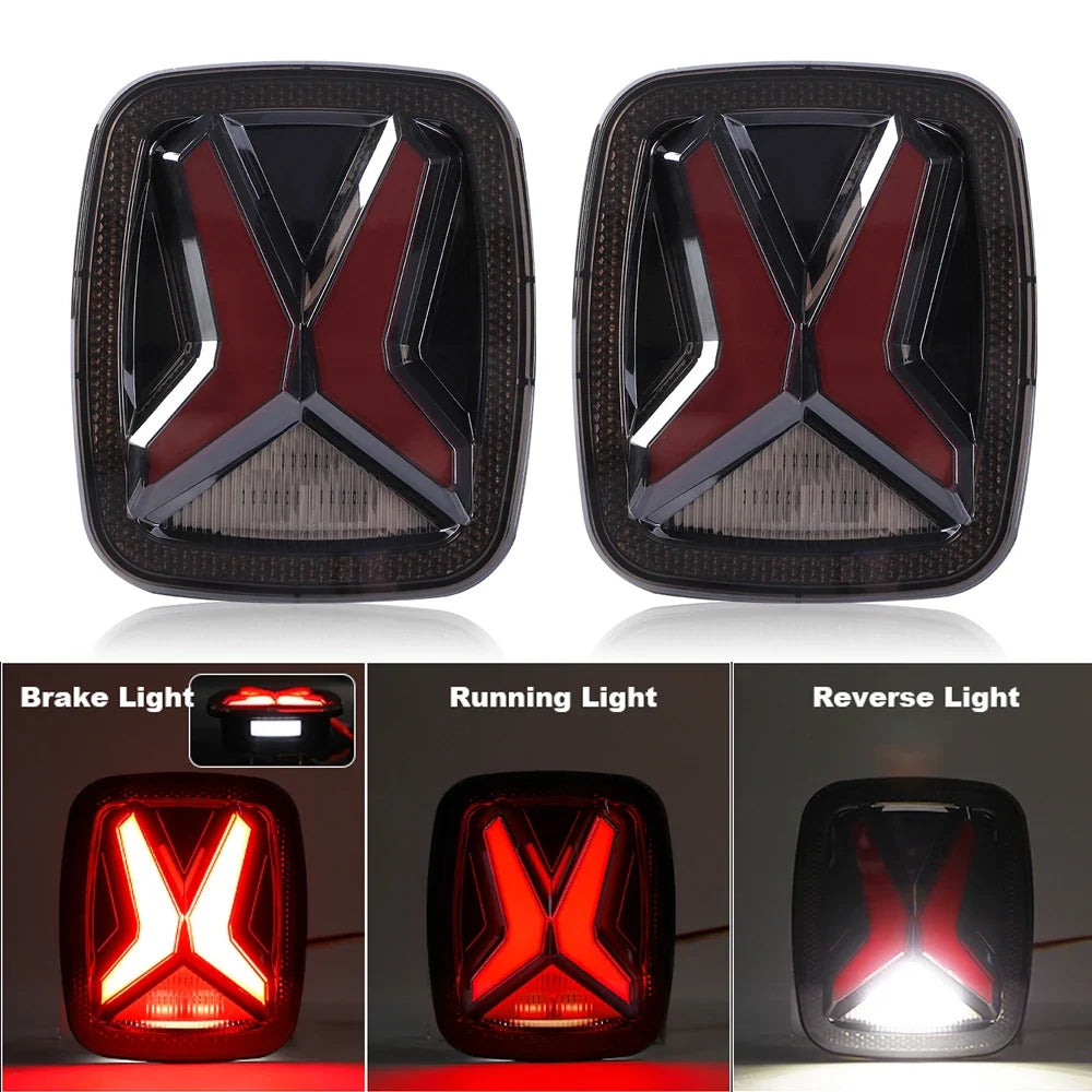 LED Rear Tail Lights for Jeep Wrangler CJ TJ YJ 1998–2006 – X-Shape Smoked Brake & DRL Lamps 12V Universal Fit