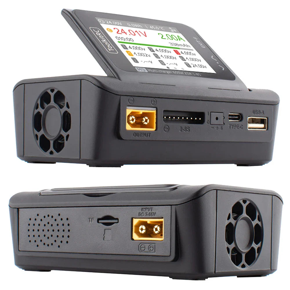 ToolkitRC M9 600W 20A Smart USB Fast Charger - Adjustable Screen Angle with Audio Function for 1-8S LiPo LiFe Batteries
