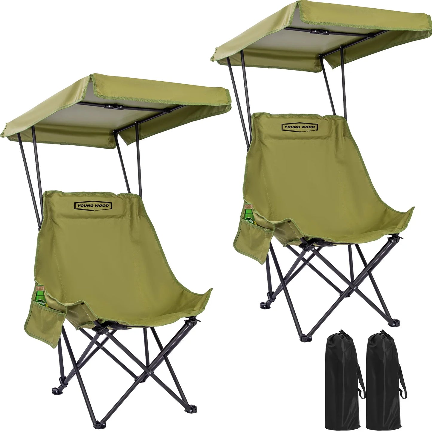 YOUNG WOOD Portable Camping Chair with Shade Canopy – Lightweight Foldable Oversized Beach & Outdoor Chair for Camping, Travel & Relaxation