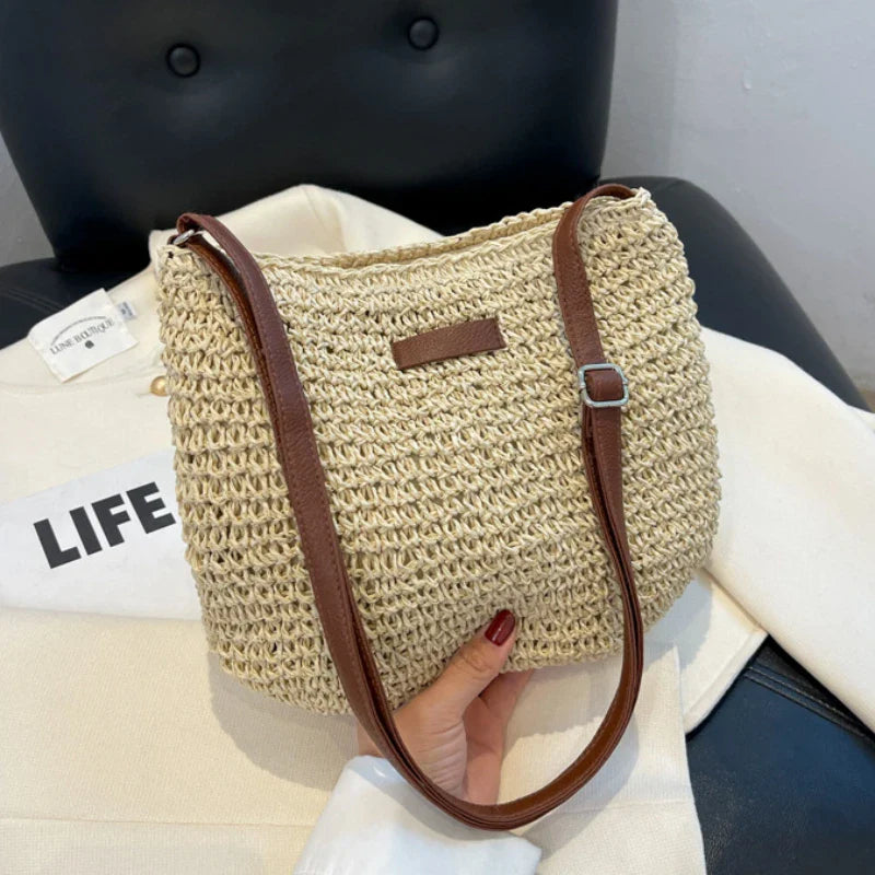Straw Knitted Handbag – Women’s Woven Shoulder & Crossbody Beach Bag