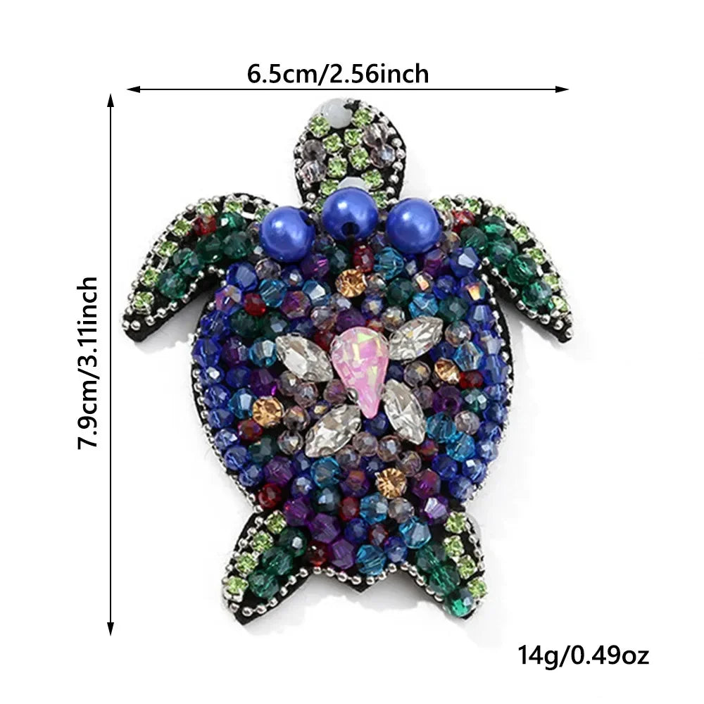 3D Marine Animal Patches - Handmade Beaded Seahorse Starfish Crab DIY Sewing Accessories for Clothing Decor