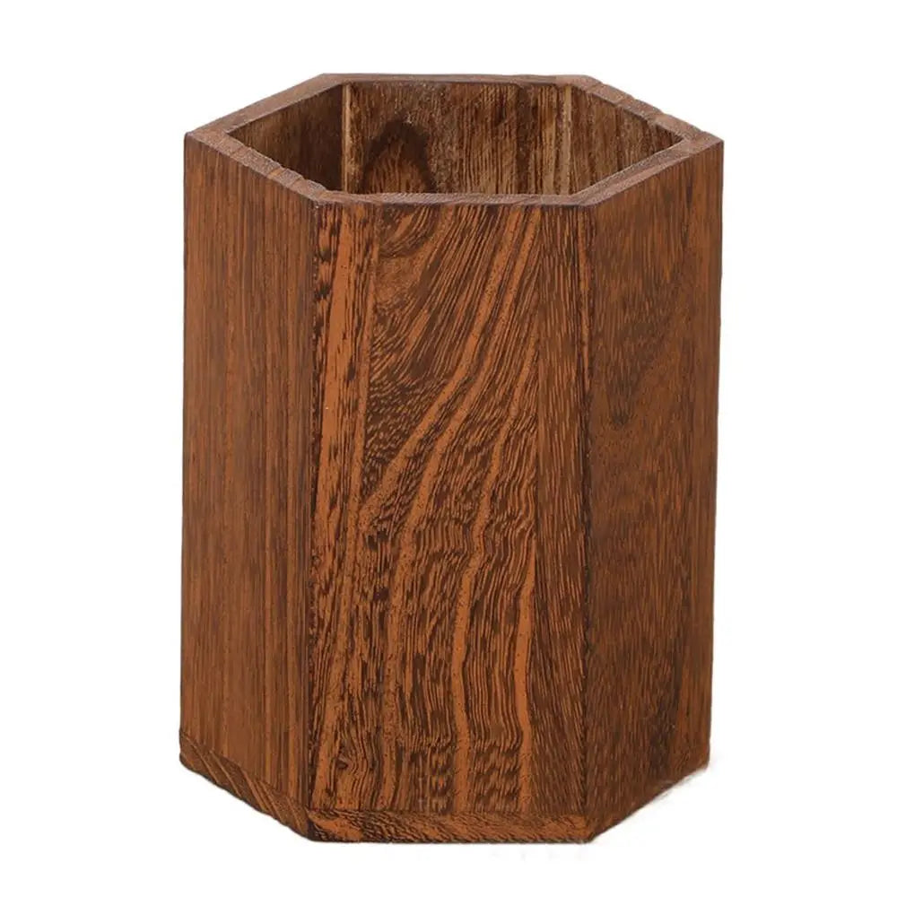 Wooden Pen Holder Organizer - Large Capacity Desktop Storage Box for Pencils & Office Supplies