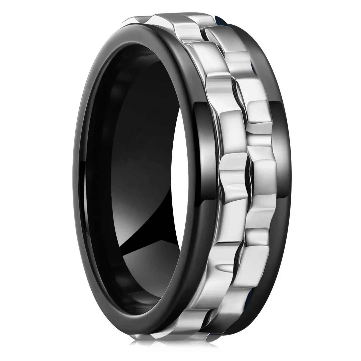 Fashion Punk Gear Fidget Ring — Rotating Titanium Steel Spinner Ring for Men, Biker, Wedding & Party Jewelry