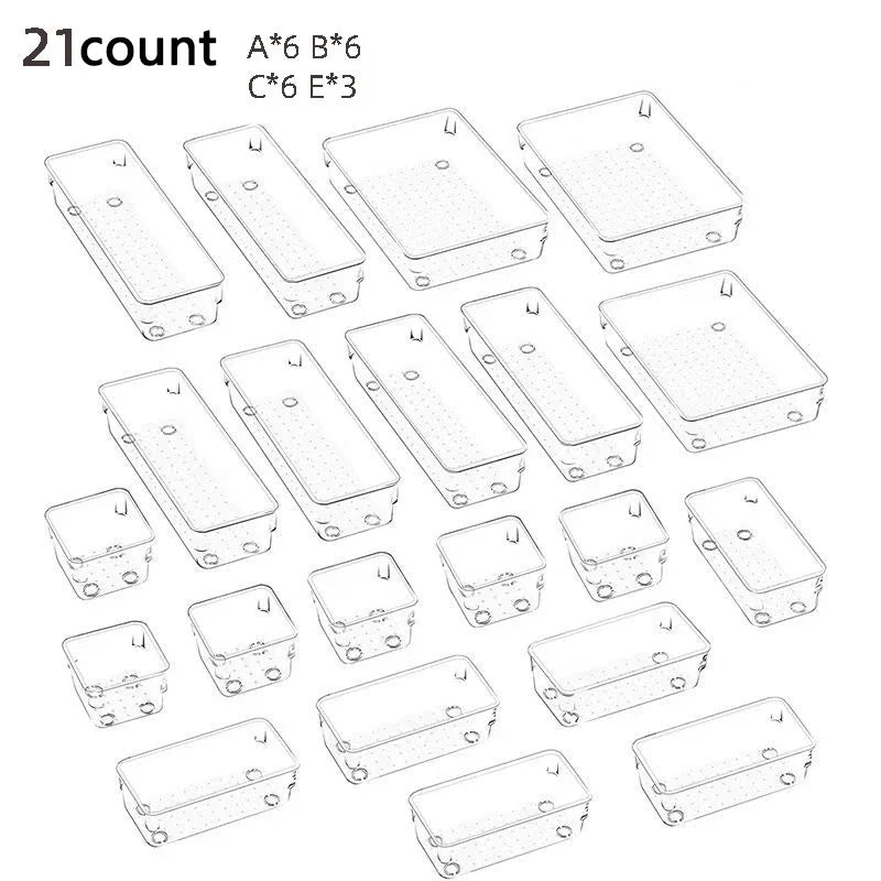 28PCS Clear Drawer Organizer Set - Multi-Size Storage Trays for Bathroom Vanity Kitchen & Bedroom