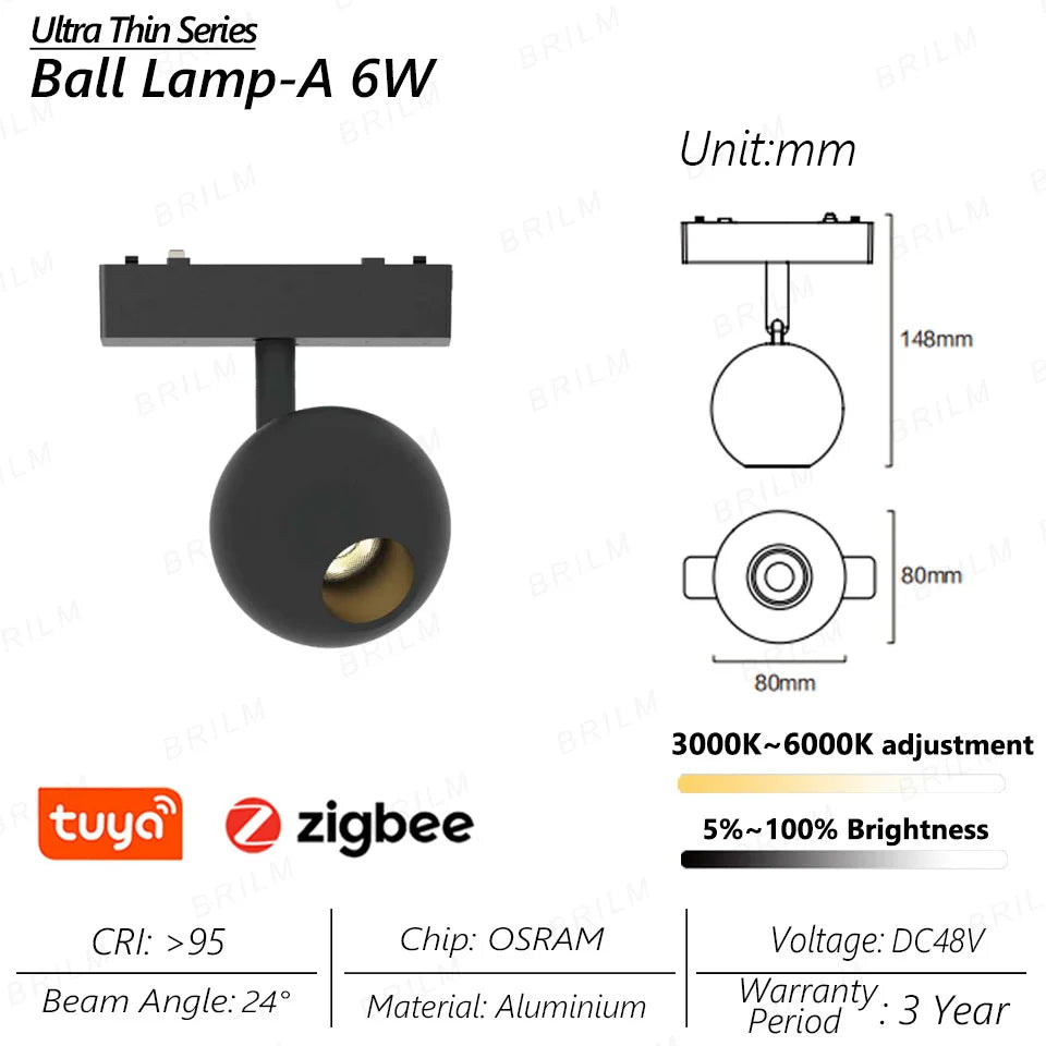 Ultra-Thin 6mm Magnetic Track Light – Dimmable LED Spot Lamp with Smart Tuya Zigbee Gateway