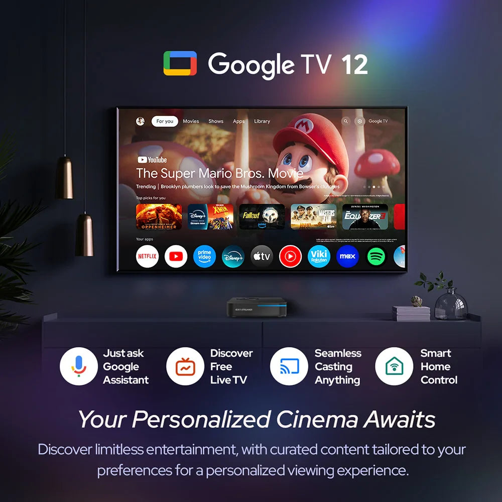 RockTek GX1 UHD Google TV Box — Android TV, 4GB RAM 32GB Storage, Netflix Certified, Dolby Atmos, WiFi6 & BT5.2
