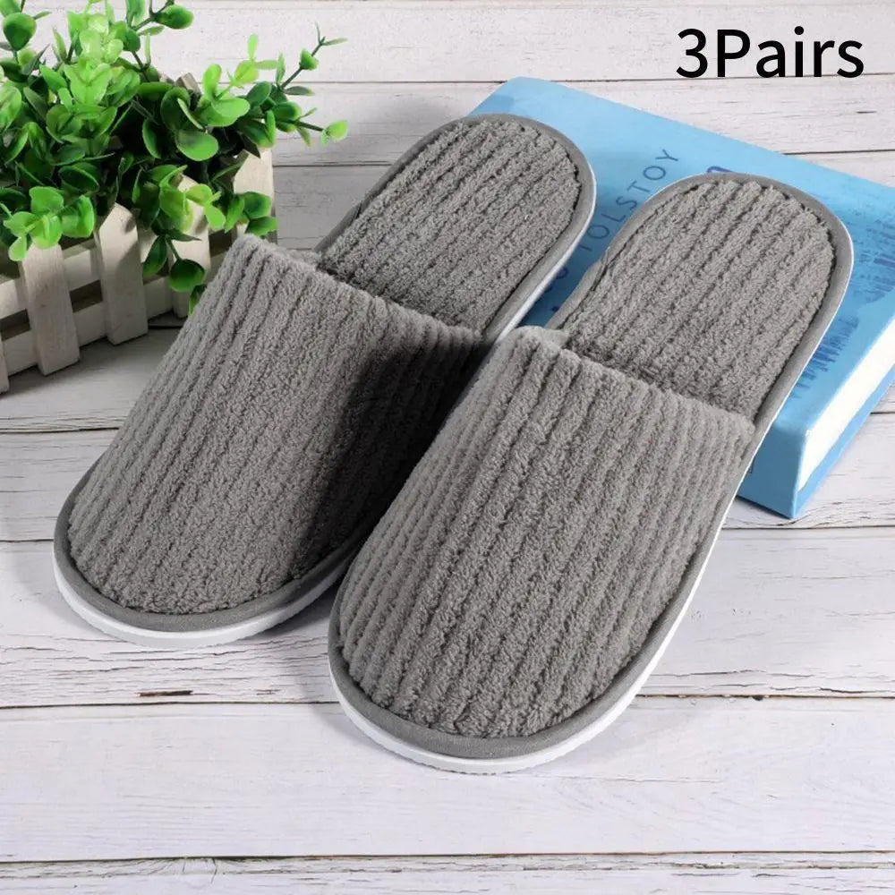 3 Pairs Set Non-Slip Closed Toe Disposable Hotel Slippers – Soft Indoor Guest & Travel Bathroom Slippers