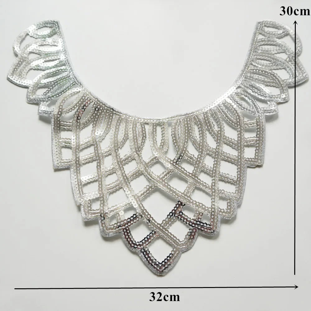 Silver Baroque Sequin Flower Applique – Embroidered Iron-On Patch for Wedding & DIY Crafts