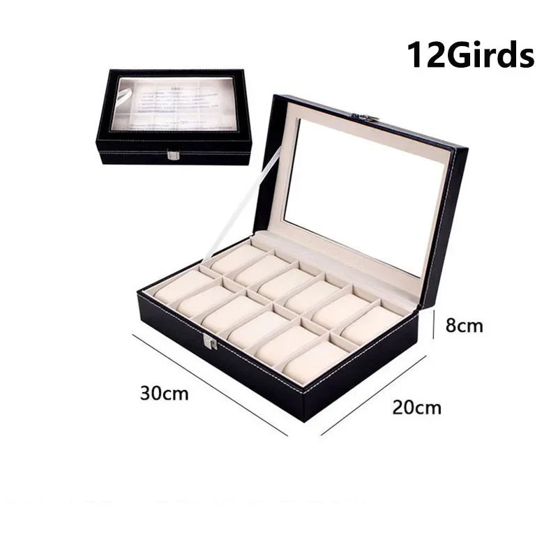 DELESYS PU Leather Watch Box – 2/3/4/5/6/8/10/12 Slot Storage Case with Lock, Traditional Style Gift Box