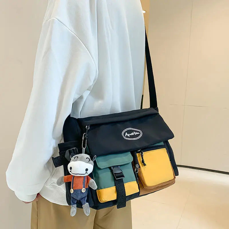 Unisex Nylon Crossbody Messenger Bag – Multi-Pocket Canvas Shoulder Bag for Students & Everyday Use