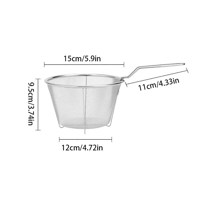 Stainless Steel Frying Strainer Basket - French Fries Deep Fry Basket with Handle, Kitchen Wire Mesh Colander Tool