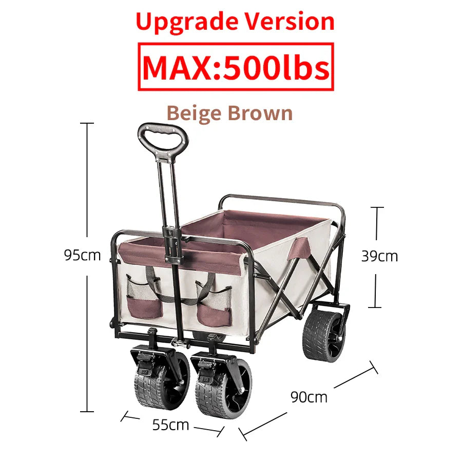 500lbs Heavy Duty Folding Tank Wheels Cart — Large Capacity Outdoor Wagon for Beach, Sand, Trolley & Camping