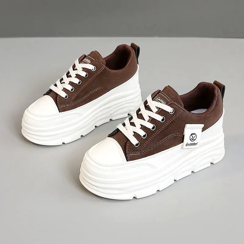 Women’s Autumn Trend Flats – Chunky Lace-Up Soft-Sole Casual Sneakers, Vulcanized Walking Shoes