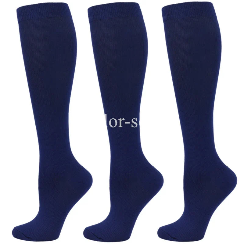 3 Pairs Knee High Compression Socks – Anti-Fatigue Support Stockings for Varicose Veins, Pain Relief & Sports Recovery (Men & Women)
