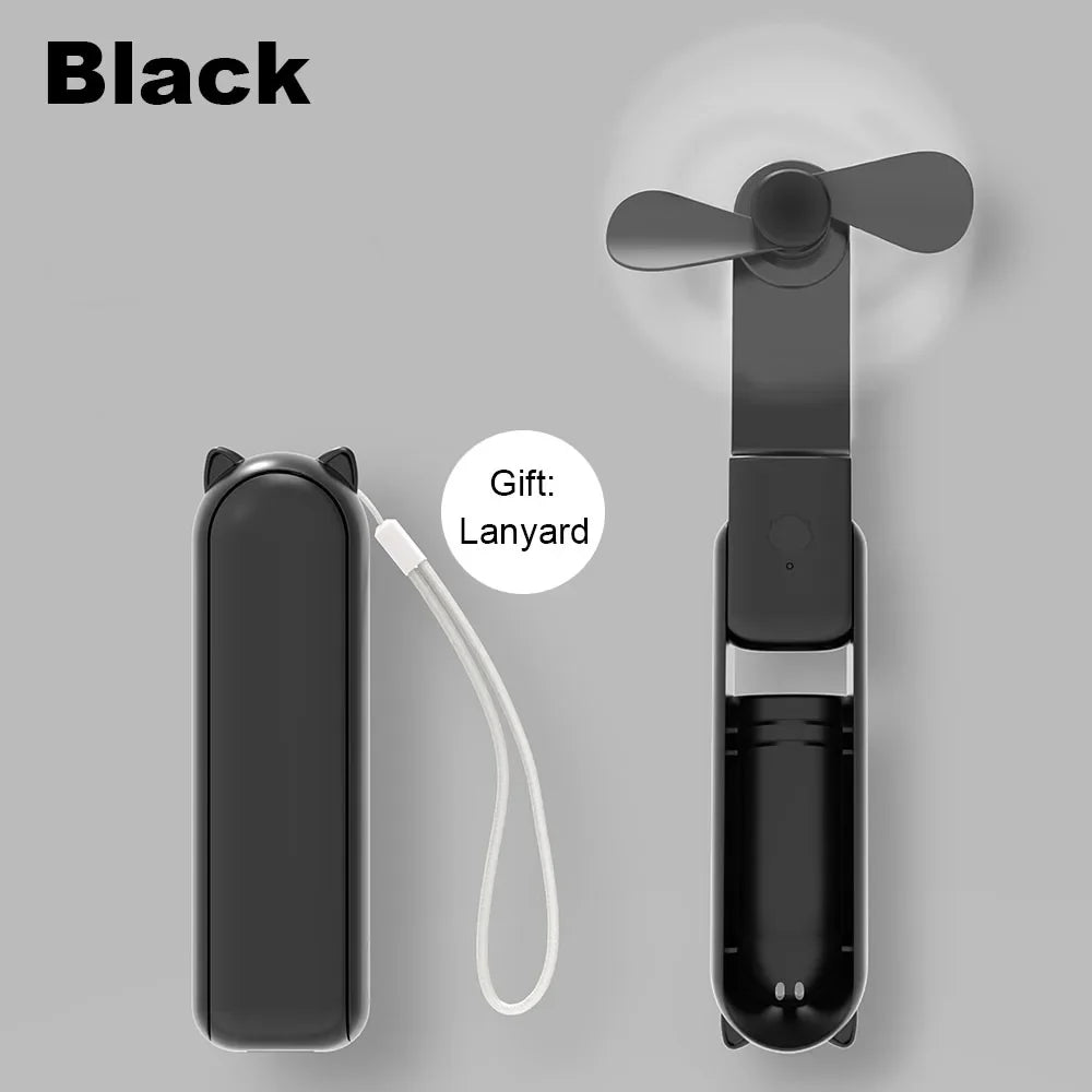 Portable Mini Handheld USB Fan – Rechargeable Folding Pocket Fan with Battery, Cooling Hand Fan and Power Bank Function