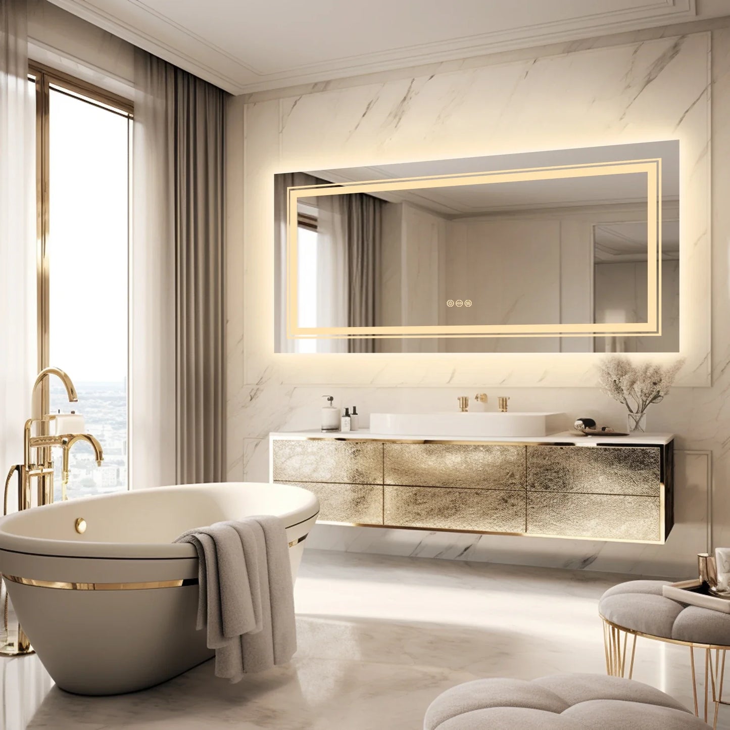 Extra Large Rectangle LED Bathroom Mirror – Dimmable, Anti-Fog, Shatter-Proof Vanity Mirror with Front & Backlight
