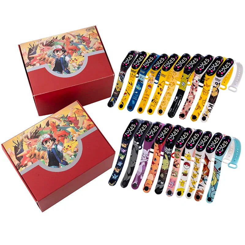 Pokemon Kids LED Watch — Pikachu Digital Anime Silicone Wristband with Puzzle Gift Box, Creative Birthday Gift