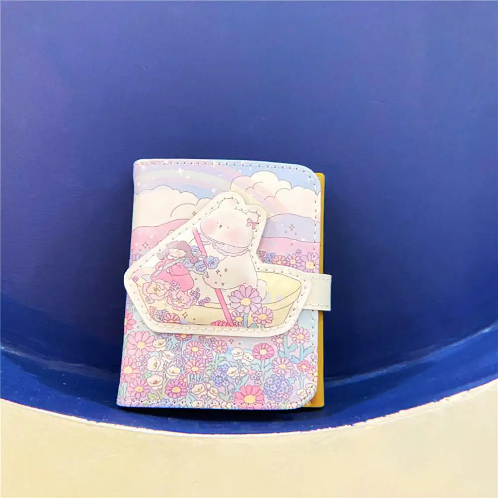 Cute Bear Women’s Wallet — Short Leather Coin Purse, Cartoon Card Holder, Three-Fold Clutch for Students